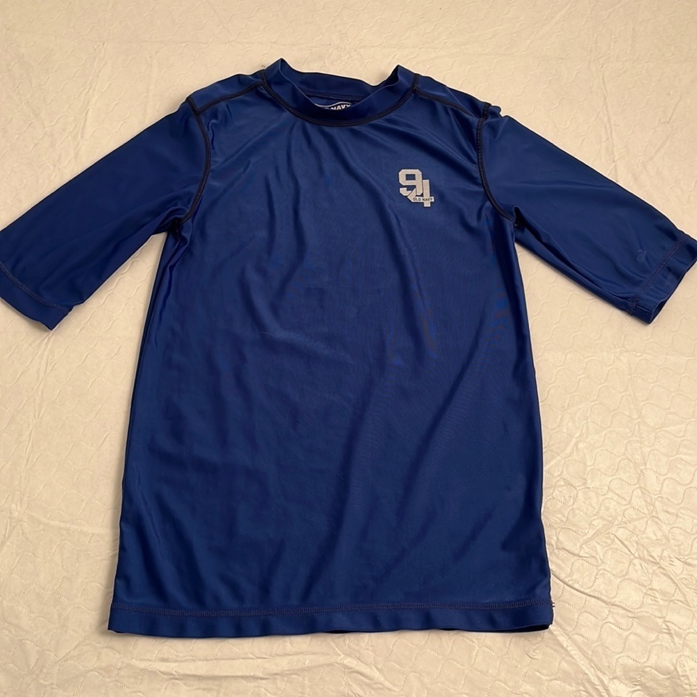 Old Navy dark blue short sleeve rash guard L = 10-12